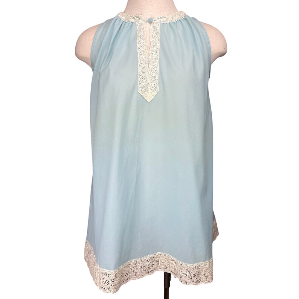Vintage Womens (M) 70s Blue Babydoll Nightie‎ Nylon Lace Coquette Lingerie Femme
